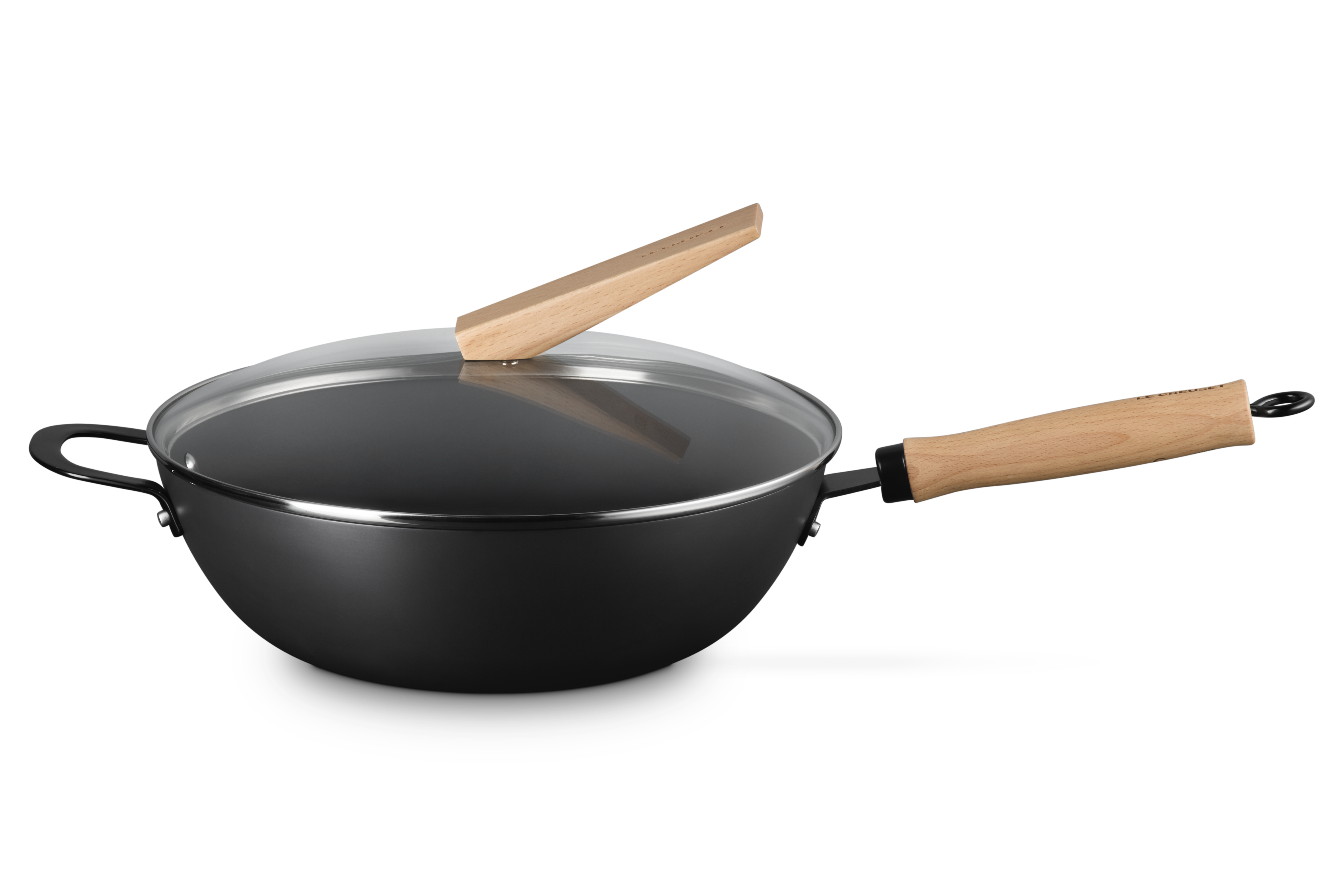 Carbon Steel Wok with Glass Lid & Wooden Handle 30cm