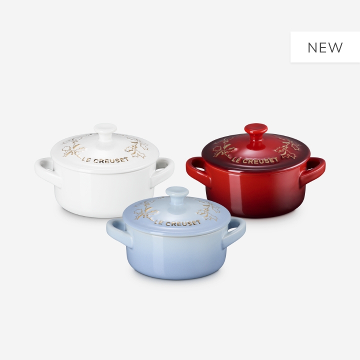 Le Creuset Stoneware Holly Mini Casserole with Gold Decal 10cm